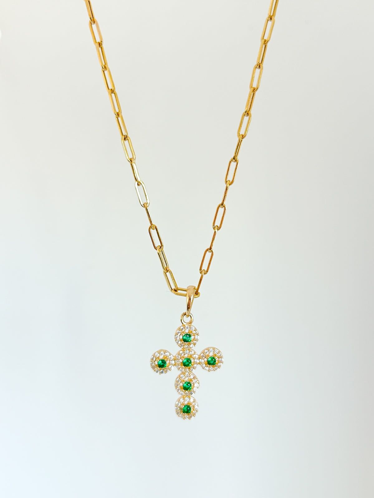 Zirconia Cross Paper Clip Necklace