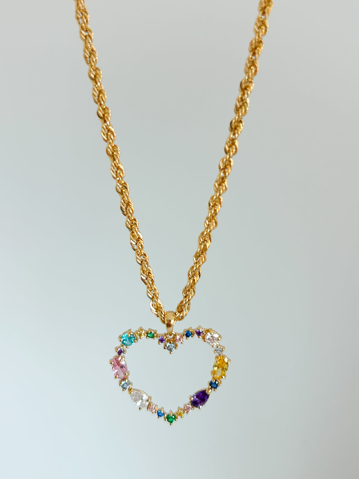 Zirconia Heart Rope Necklace