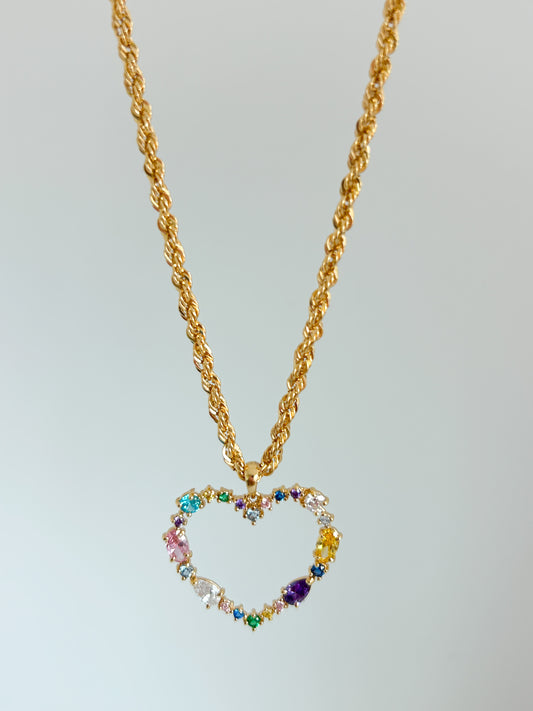 Zirconia Heart Rope Necklace