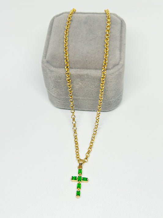 Zirconia Green Cross Necklace
