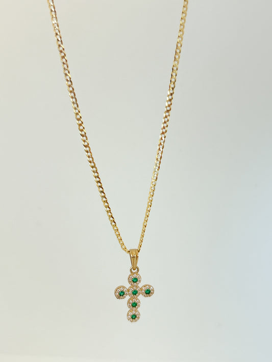 Green zirconia Cross Necklace