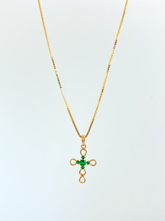 Green Zirconia Cross Necklace