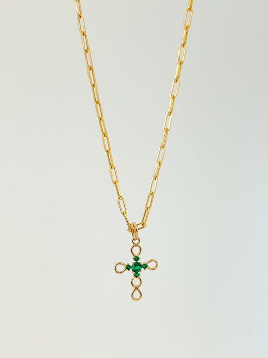 Green Zirconia Cross Necklace