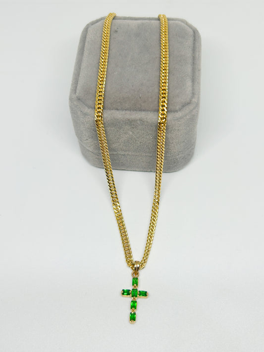 Green Zirconia Cross Necklace