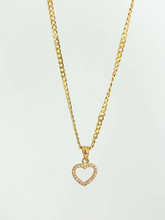 Zirconia Heart Cuban Necklace