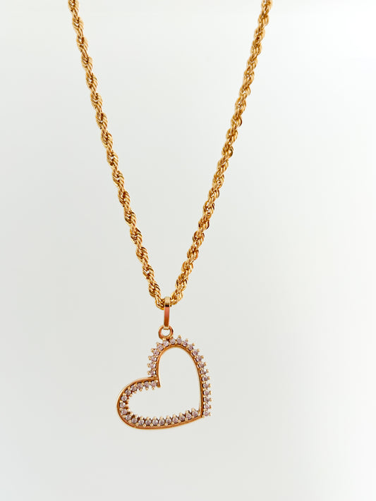 Zirconia Heart Rope Necklace